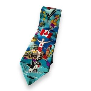 Vintage Tie 1994 Olympics Victoria B.C. Heather Nichols Blue Red Mens Silk‎